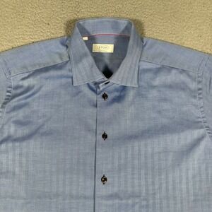 Eton Shirt Mens 17 43 Blue Herringbone Slim Fit Preppy Dress Contemporary Office